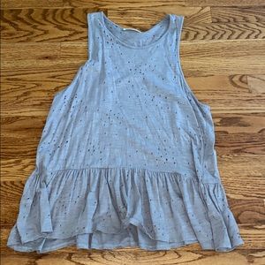 Grey Tank Top w/ holes and ruffle